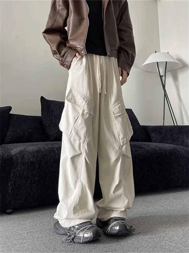 

Мужские рабочие брюки в японском стиле, большие размеры, из чистого хлопка, повседневные, в американском ретро-стиле, свободного кроя, модные, брендовые, с плиссировкой, Para...