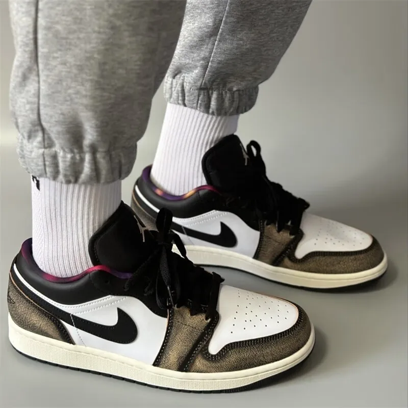 Jordan Air Jordan 1 Low “WearAway' Trendy Hundred Slip Resistant Low Top Retro Board Shoes أسود أبيض أصفر