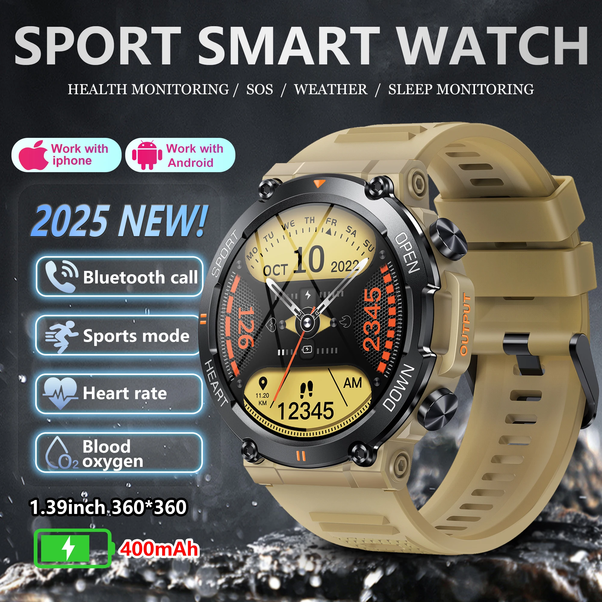 

2025 New Smart Watch 1.39-inch HD Screen Bluetooth Call Full Heart Rate Monitoring Sports Mode for Health And Fitness Tracking