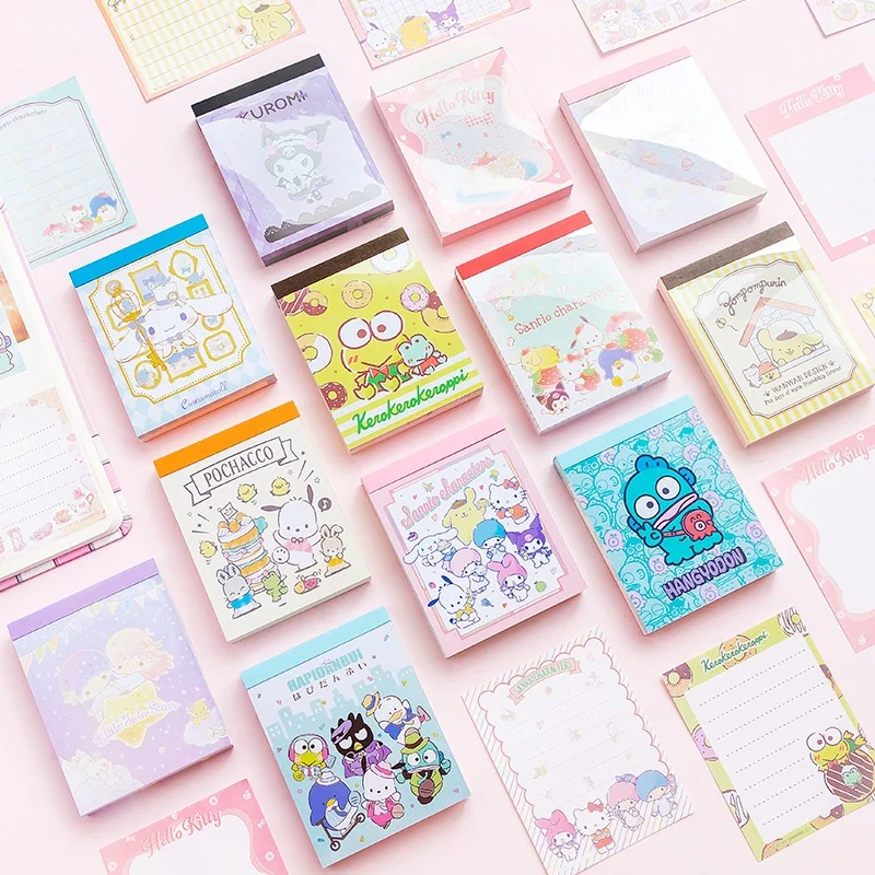 Sanrio Melody Kuromi Hangyodon Kitty Memo Pad Cute Sticky Notes Stationery Label Notepad Planner Sticker Post School Supply