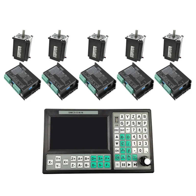 

Mach3 Router 5Axis Kit 1Pcs Offline CNC Controller SMC5-5-N-N 5Pcs Motor Drives 2DM54 2 5Pcs Stepper Motors 57J1876-447