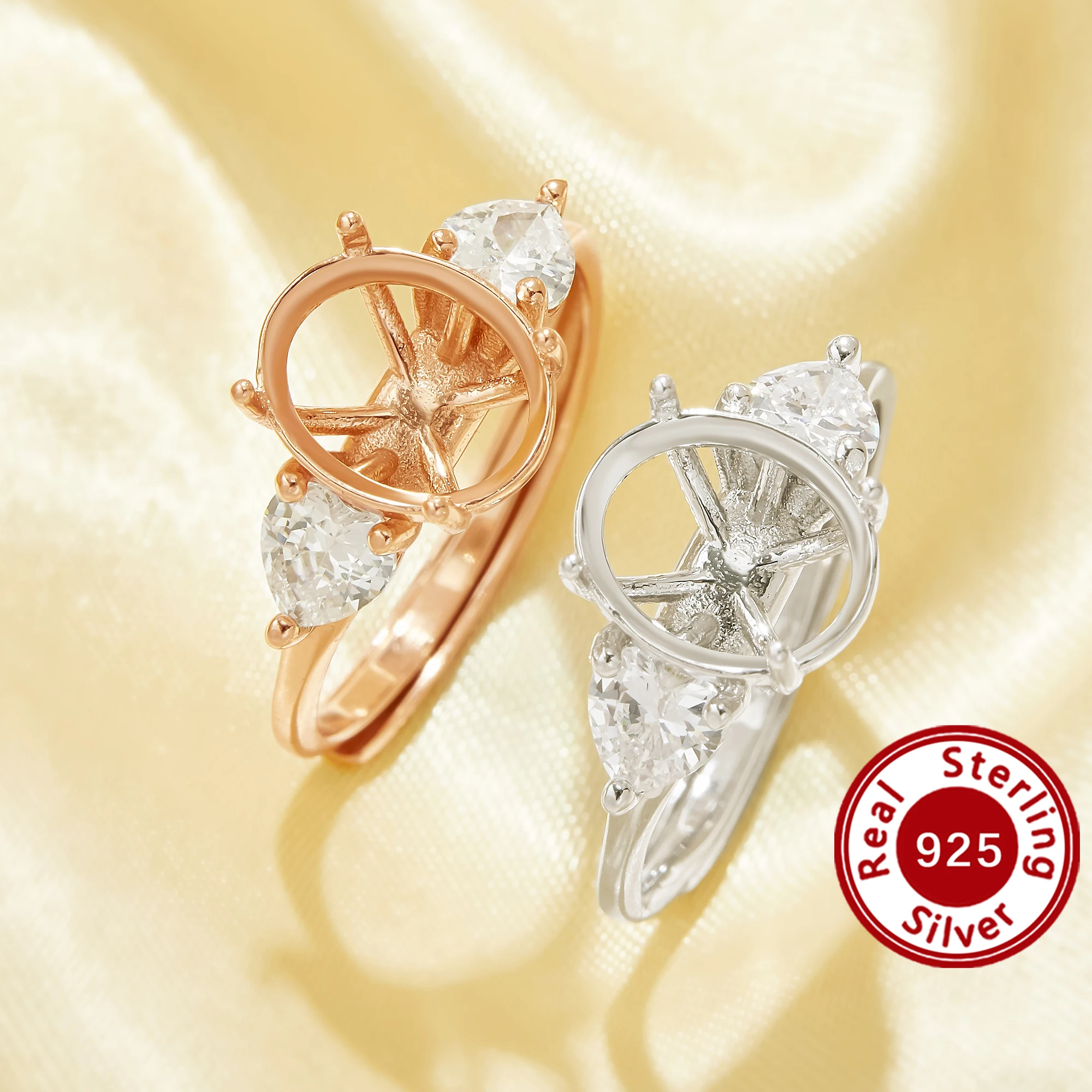 

Настройки кольца с овальным зубцем 8x10 мм, кольцо из трех камней из стерлингового серебра 925 пробы с покрытием из розового золота, кольцо с камнем в стиле арт-деко CZ 1224213