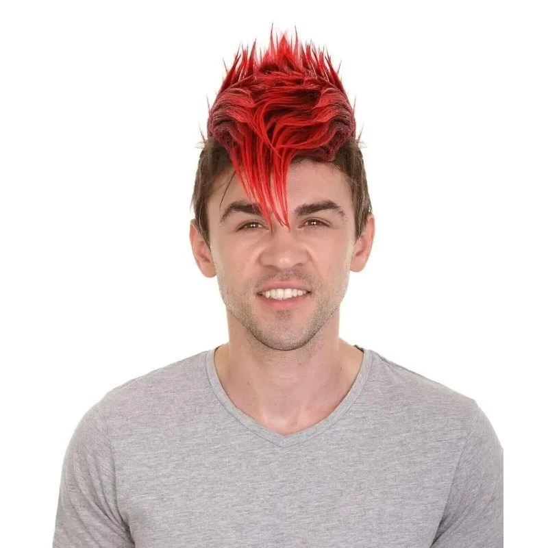 大人男性のカラースタイル モホーク パンクロック スパイキー ウィッグ ストレート スパイキー ハロウィン ファンシー、合成ソフトファイバーヘア、グループアニメパーティー