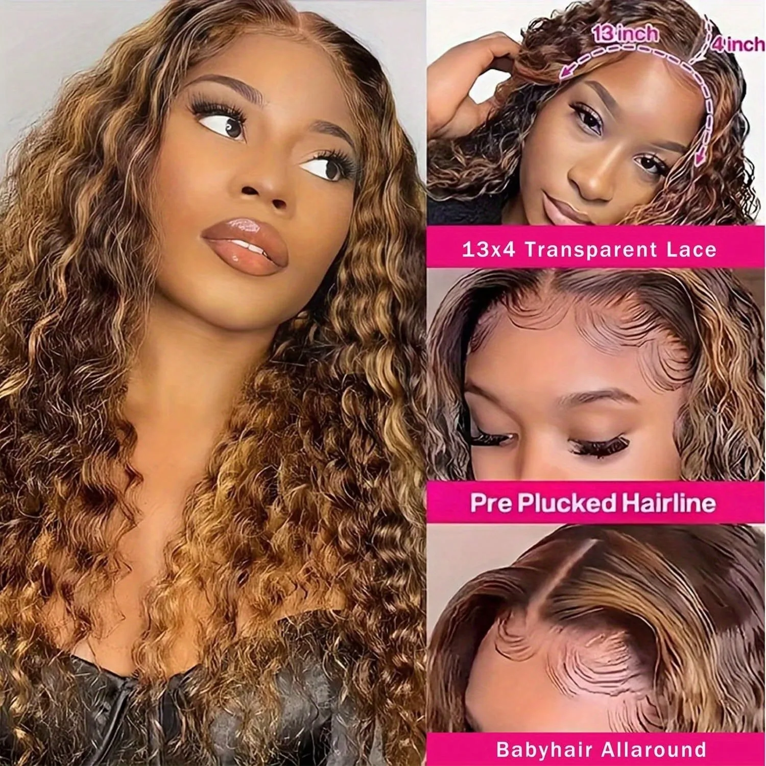 30 Inch Curly Wave Highlight Human Hair Wigs High Density Lace Front Wigs Colored Brazilian 13x6 HD Transparent Lace Frontal Wig image 2
