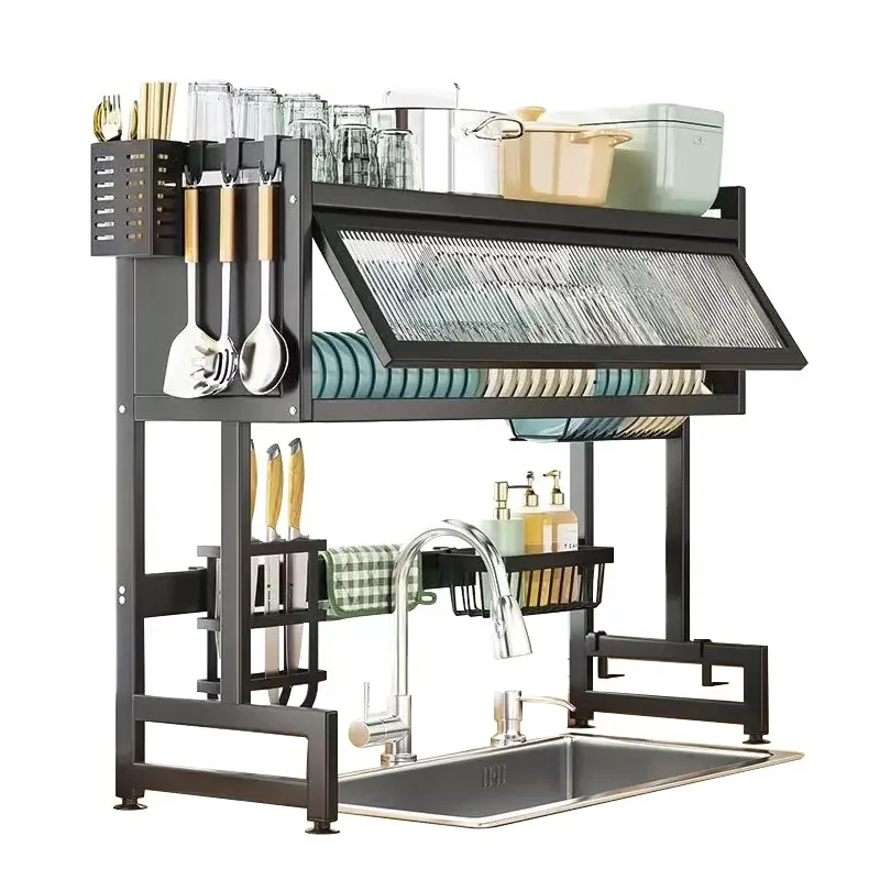 

Двухъярусная многофункциональная металлическая сушилка для посуды и кухонных принадлежностей, экономящая место, для столешницы и раковины