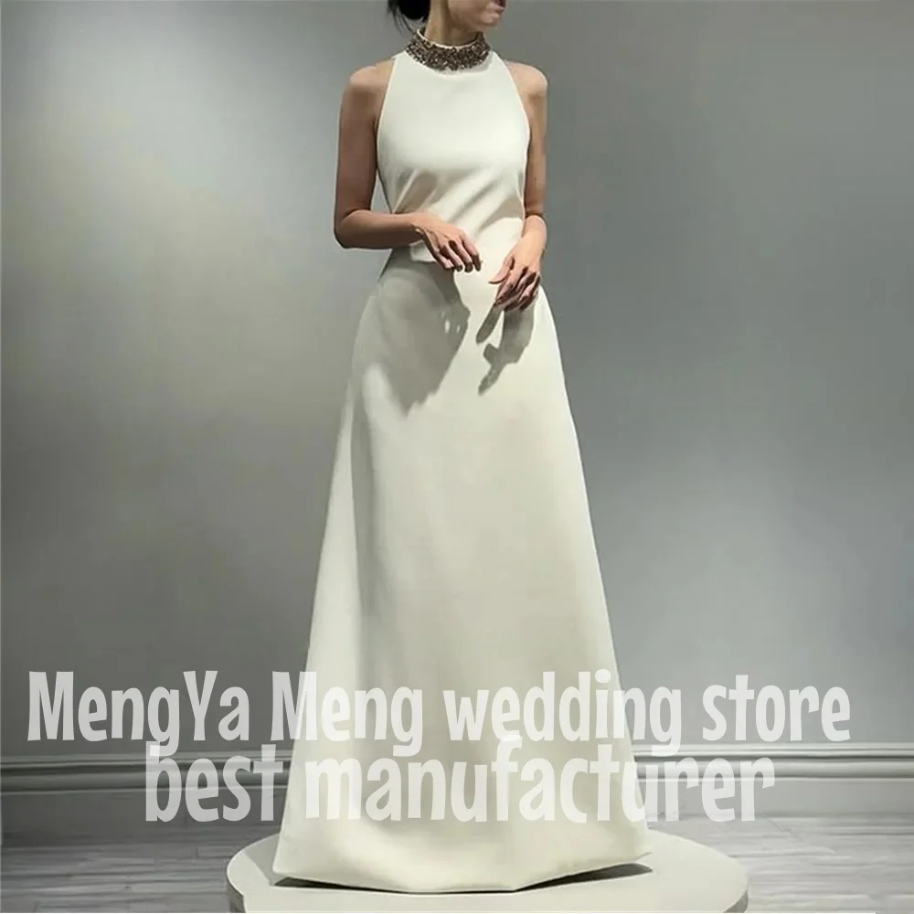 

ZHUISHU Elegant Ivory Halter Beaded Satin Wedding Dresses For Korea Photoshoot Floor Length Formal Party Customized Prom Gown