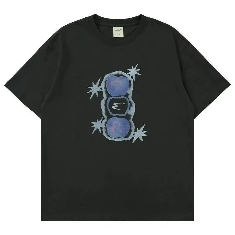 Heavyweight Pure Cotton Men Summer Vintage American Style Apple Inspired Graphic Print Crew Neck Short Sleeve Casual Tee Tops