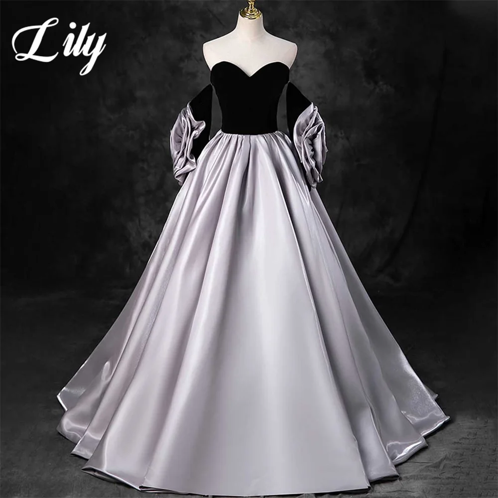 

Lily Off the Shoulder Evening Gown A-Line Sexy Elegant Prom Dresses Pleat Black Sweetheart Wedding Evening Dress robes de soirée