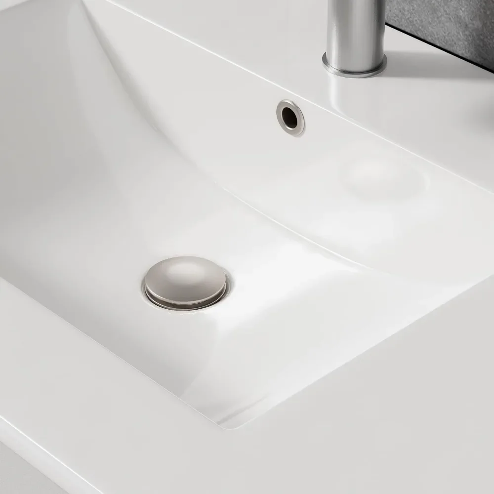 Meja Rias Kamar Mandi Mengambang 30 ''dengan Wastafel, Meja Rias Mengambang Kamar Mandi Terpasang Di Dinding dengan Wastafel Keramik, 2 Laci, Pintu Tutup Lembut