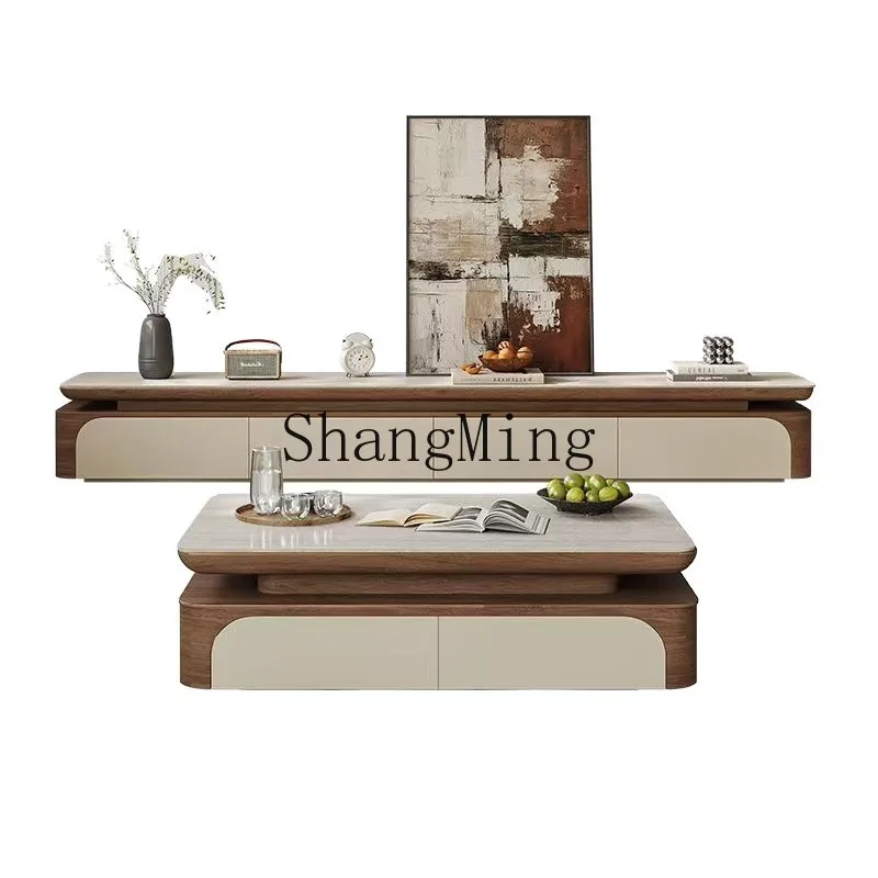

ZYY high-end exquisite living room household small apartment medium and ancient style minimalist walnut coffee table TV cabinet