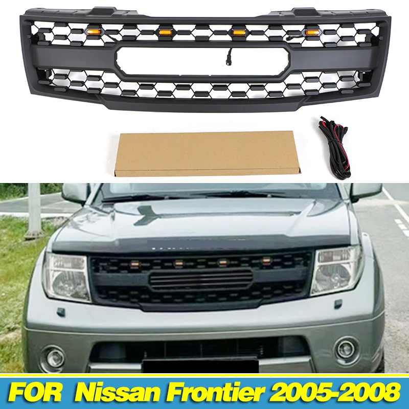 Front Grill With LED Light Matte Black Auto Parts Racing Grille Fits For 2005-2008 Nissan Frontier Grill