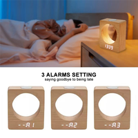 CYCLI-Digital Wooden LED Alarm Clock Made Of Solidwood With Night Light 3 Alarm Settings Temperature Detect For Bedroom