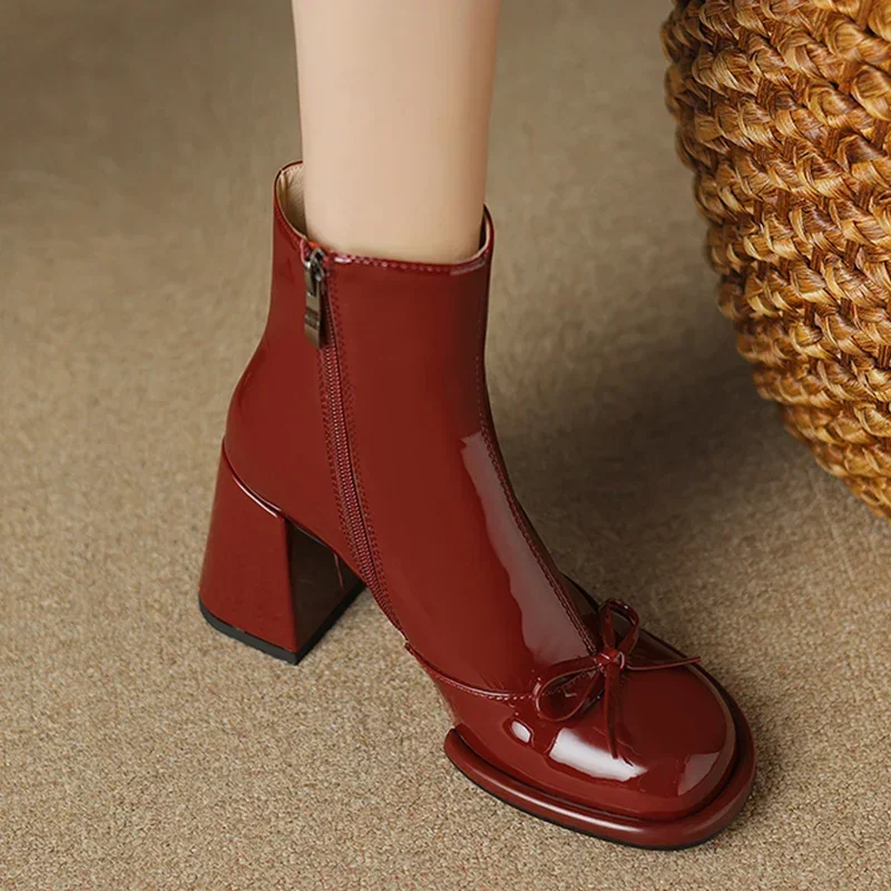 

Женские зимние ботильоны, модная обувь на высоком каблуке, дизайнерские зимние ботинки из массивной кожи, новое трендовое платье 2025 года