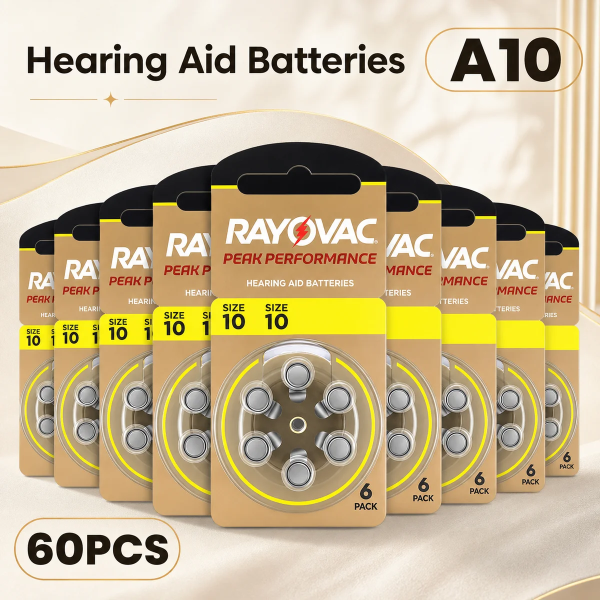 Zinc Air Button Cell Battery A10 ZA10 10A P10 PR70 60Pcs 10 Cards Replacement for Hearing Aid Long Lasting Power