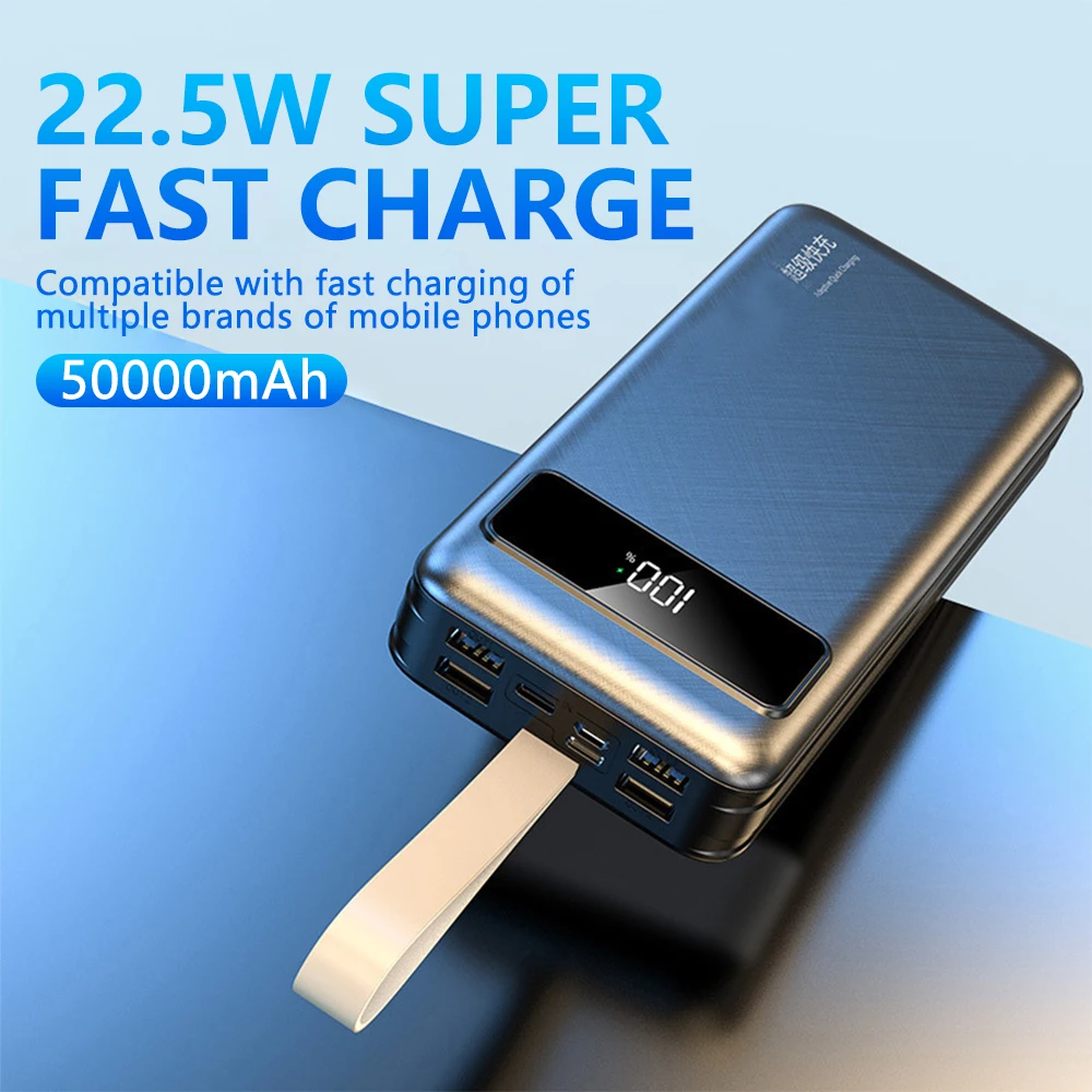 New 50000mAh 22.5W fast-charging power bank ultra-large capacity with its own light, compact and portable mobile power supply