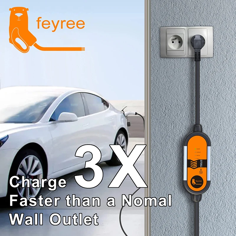 feyree EV Portable Charger Type2 3.5KW Adjustable Current 8/10/13/16A Type1 j1772 Schuko Plug Wallbox for Electric Vehicle Car