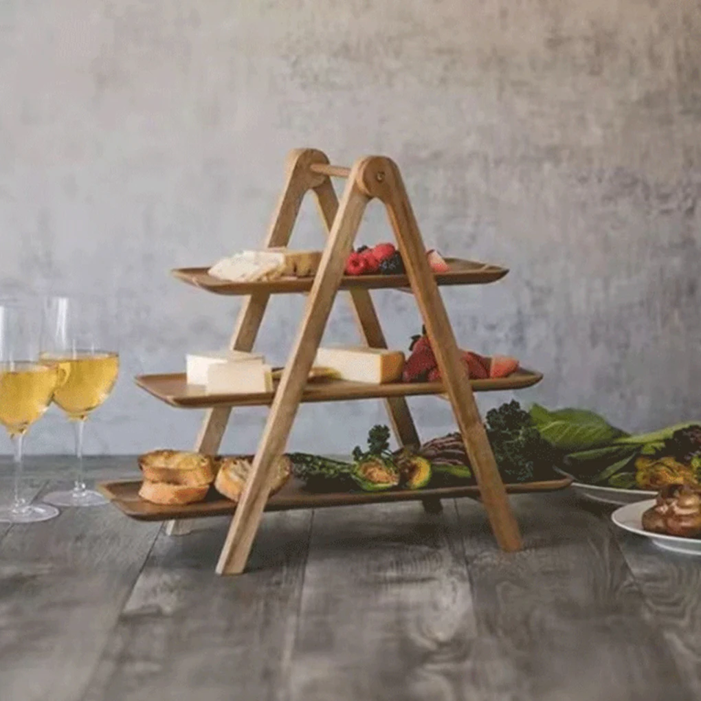 Wood Tiered Tray Stand Cake Dessert Afternoon Tea Picnic Plating Three-layer Fruit Plate Beautiful