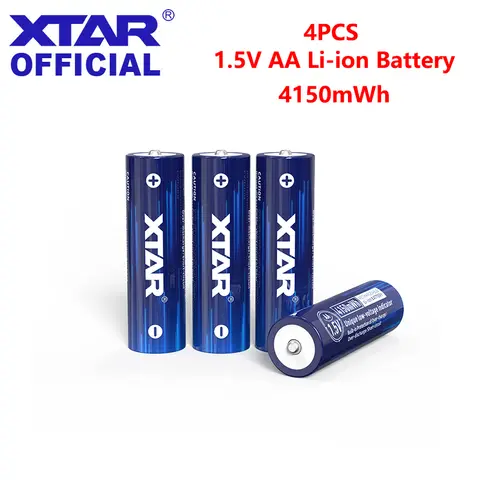 XTAR 4PCS AA 4150mWh 1.5V Li-Ion Rechargeable Battery AA Lithium Batteries with Smart LED indicator Top Battery FOR Clock Mouse