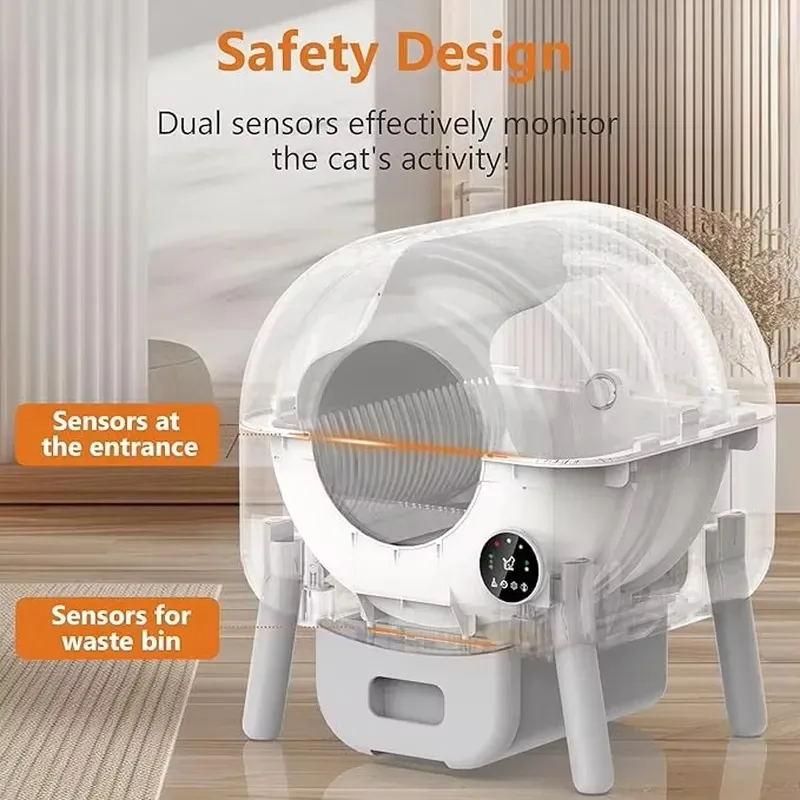 STLF Large 76L Smart Self-Cleaning Dumpster Application Controlled Safety Features Easy to Clean Multiple Cats White Plastic