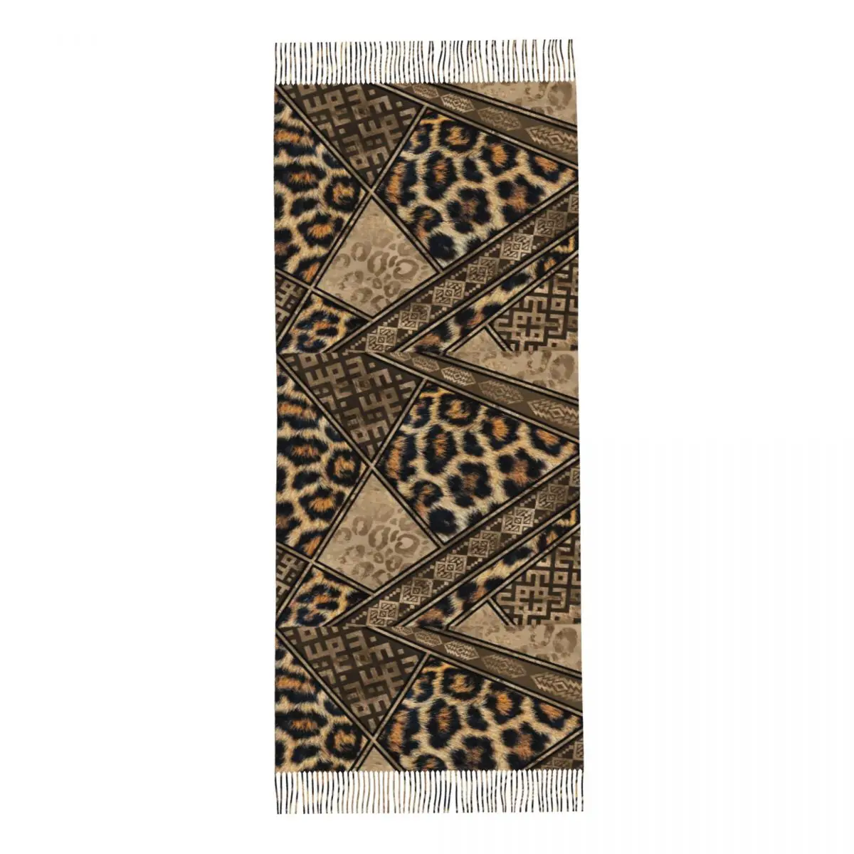 Leopard Fur With Ethnic Ornaments Shawls Wraps Womens Warm Large Soft Scarf Brown Animal Leopard Pattern Pashmina Tassel Scarves