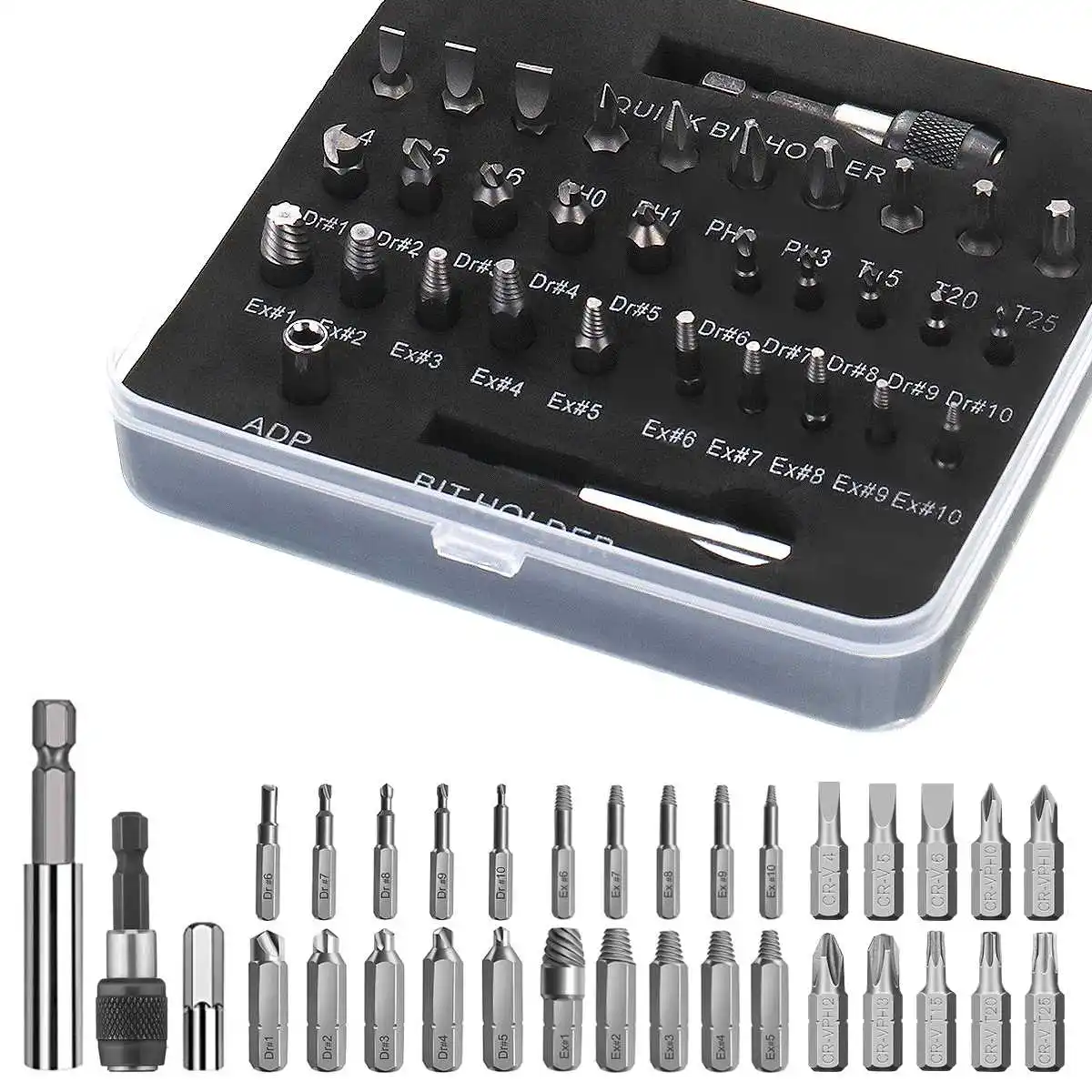 33Pcs Damaged Screw Extractor Set HSS Screw Remover Extractor Kit All-Purpose Broken Bolt Removing Kit with Socket Extension Bit