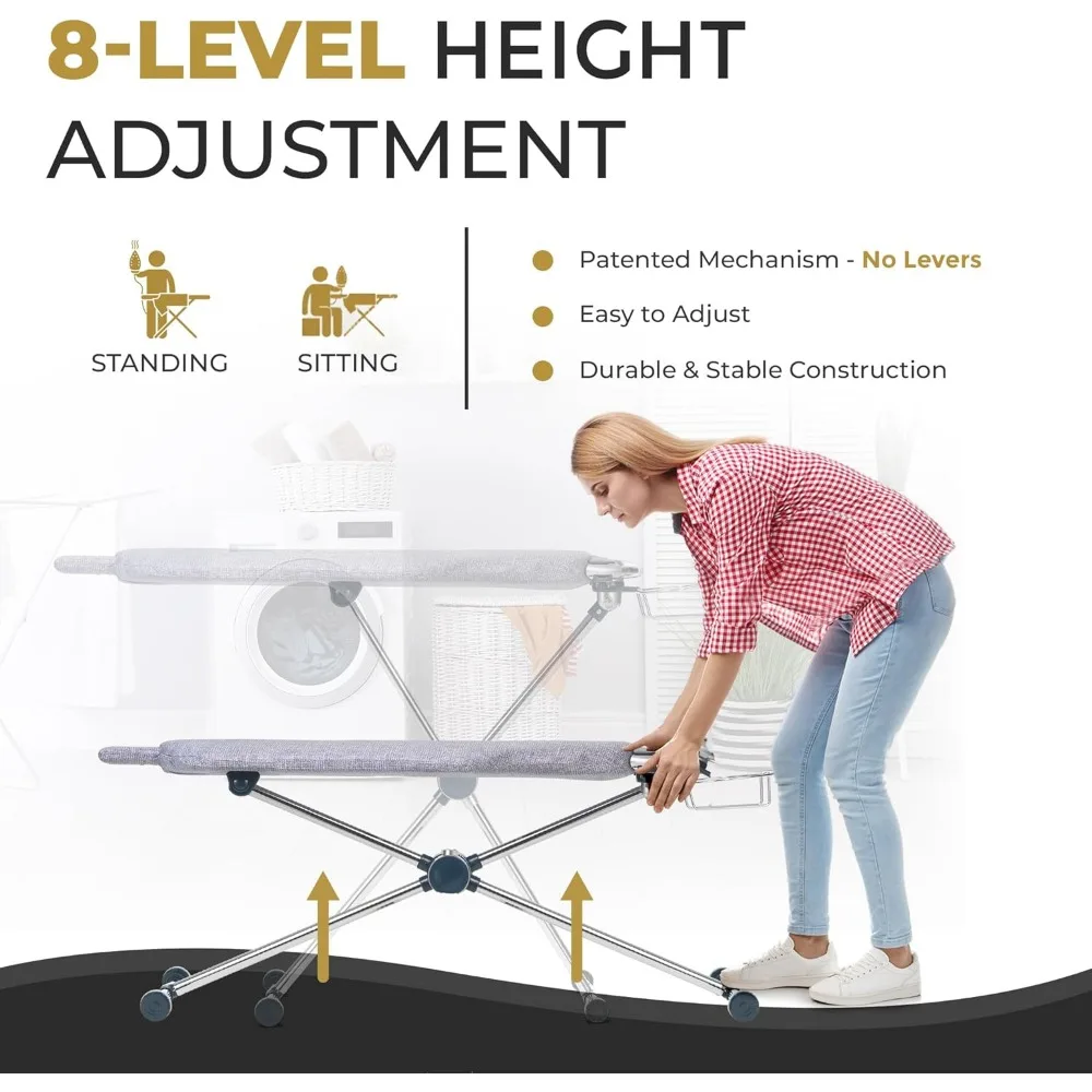 Full Size Torso-Shaped Ironing Board with 8-Level Height Adjustment, Rotatable and Detachable Features
