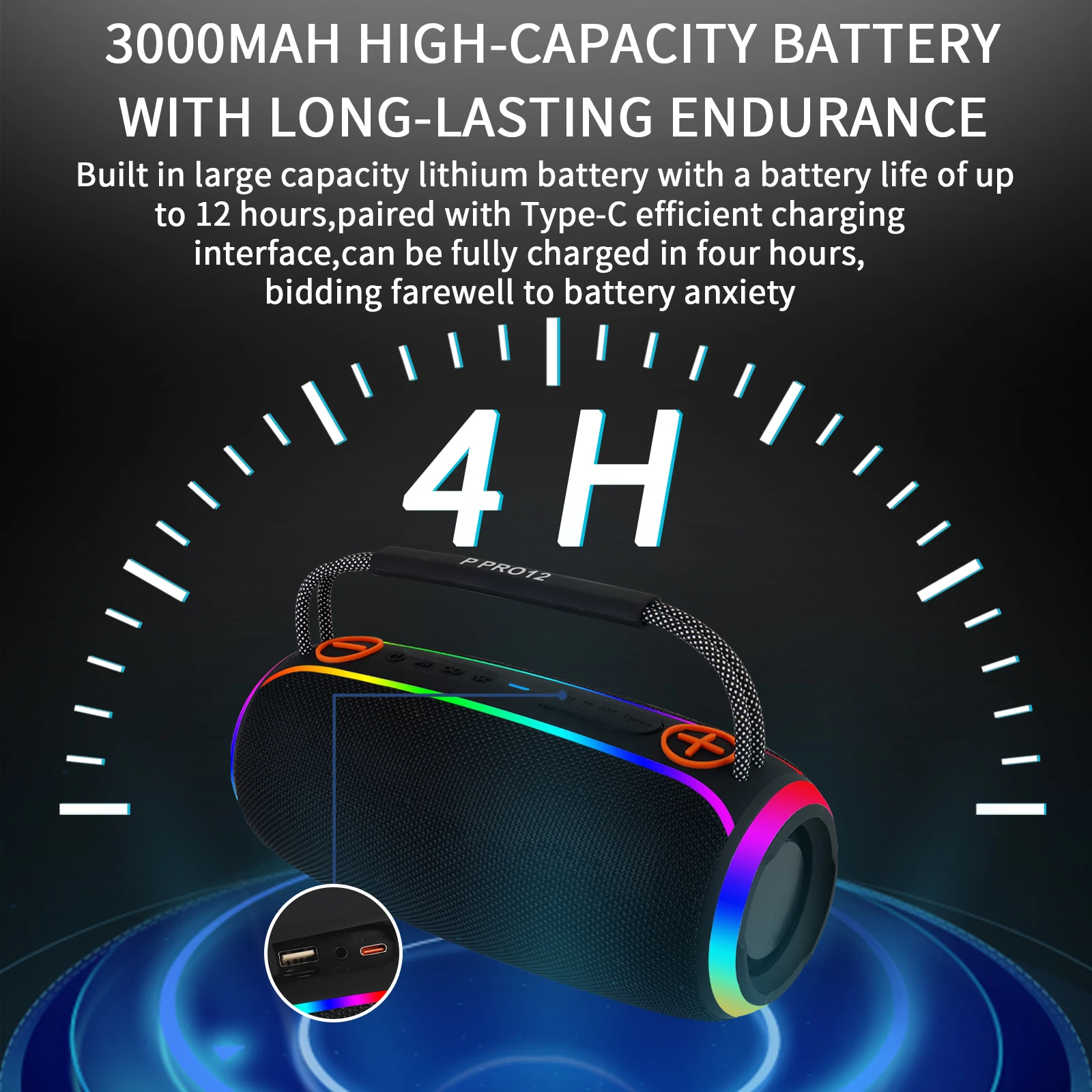 QUEED P Pro12 Outdoor Bluetooth Speaker Waterproof Portable Subwoofer Powerful Bass RGB Lights TF Card Slot USB AUX Support