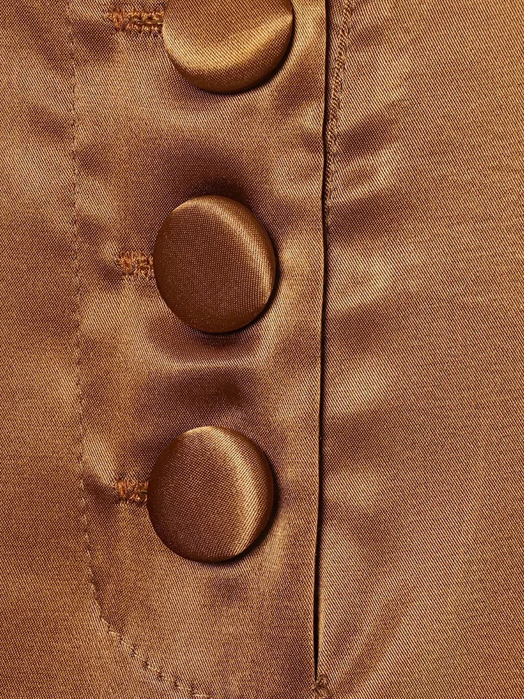 المرأة الجديدة الصيف زر ارتداء بلون عارضة أنيقة مطوي الديكور مع الساتان السراويل واسعة الساق #4