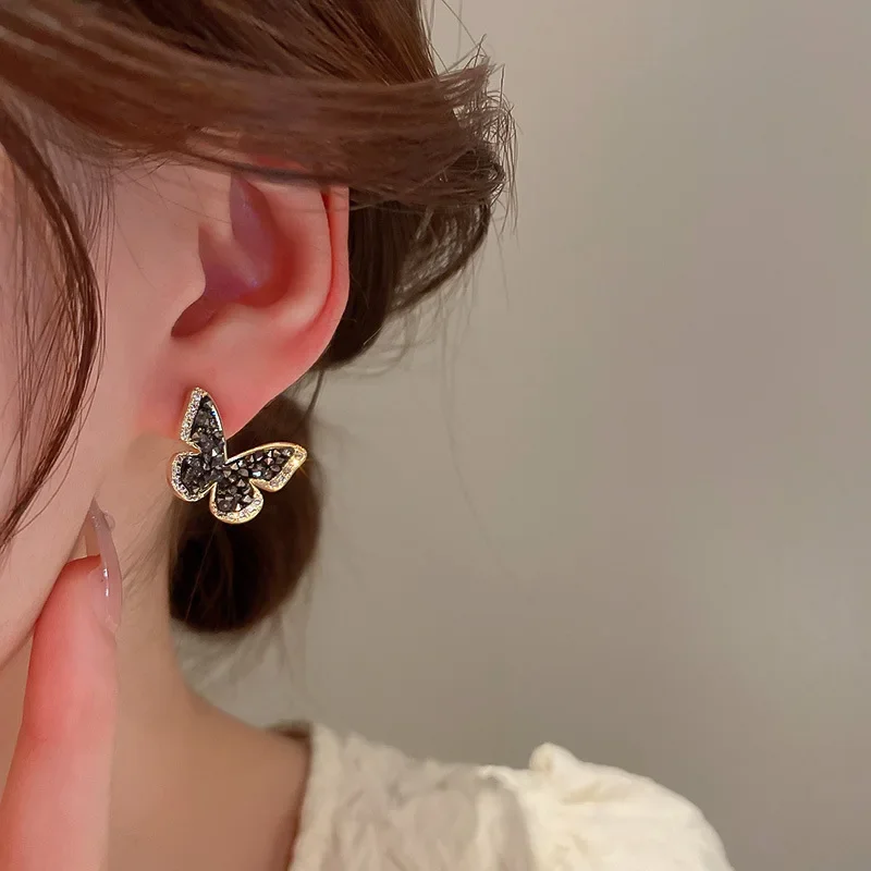 New Fashion Black Butterfly Zircon Earrings Female Vintage Punk Dark Style Crystal Summer Earrings Party Jewelry Gift for Women