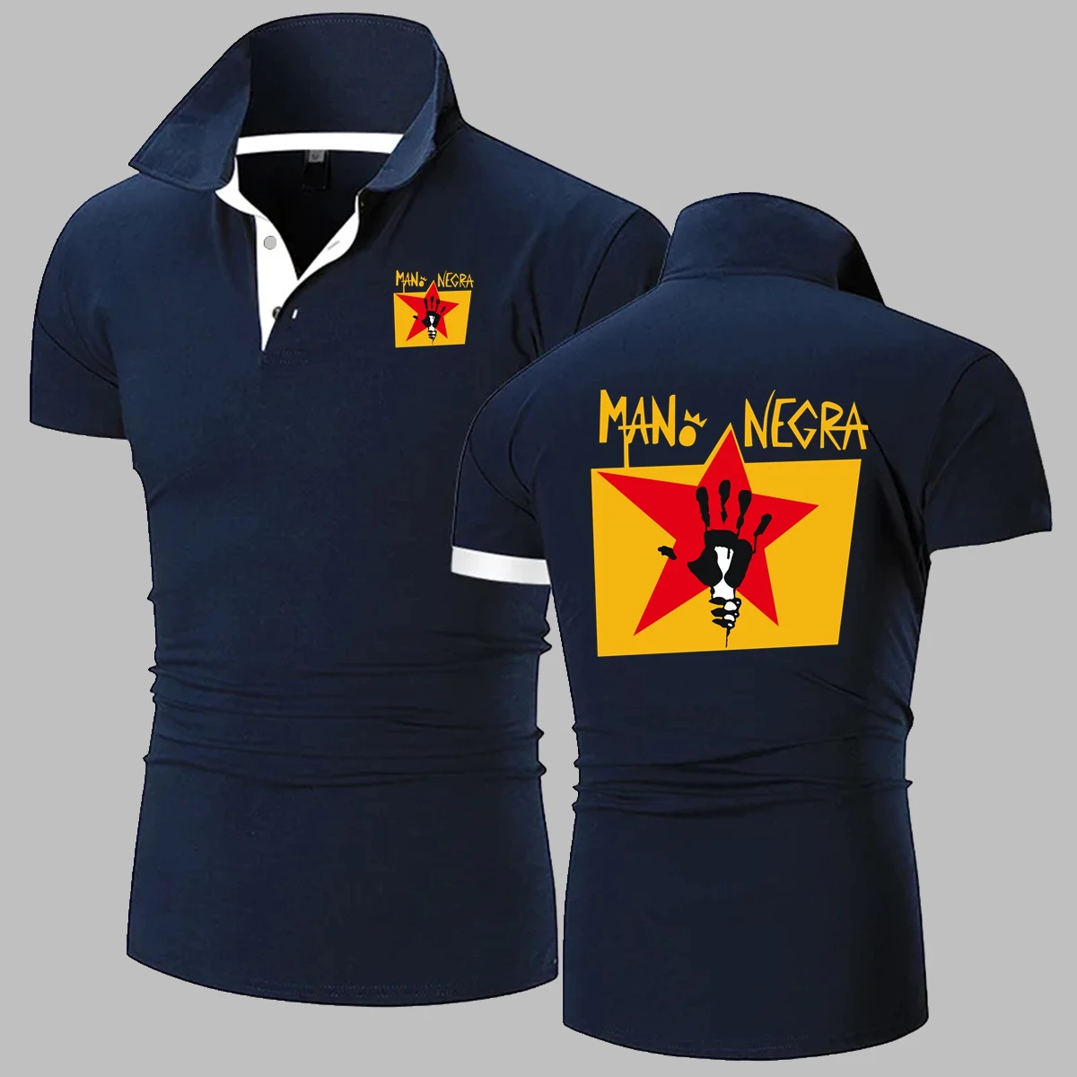 Mano Negra Manu Chao Rock Band HipHop Polo camisa Casual transpirable cómoda Polo hombres alta calidad Camiseta de manga corta