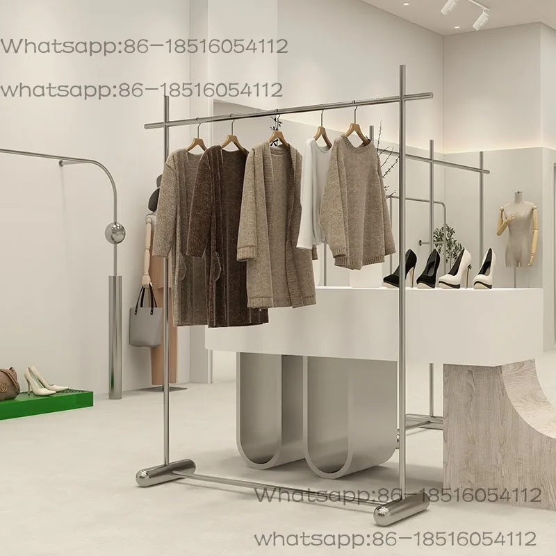 Clothing Store Display Rack Stainless Steel Brushed Clothes Rod, Special Women's Clothing Store Shelf Display Props