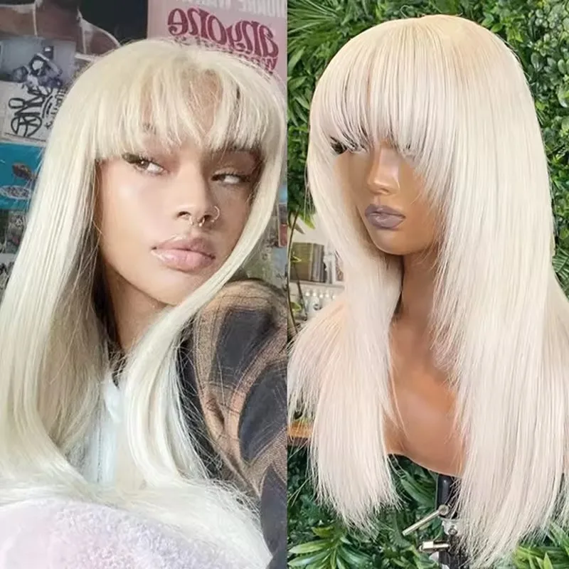 Synthetic Hair Lace Front Wig Bangs Fringe Blonde 60 Platinum Preplucked 26 