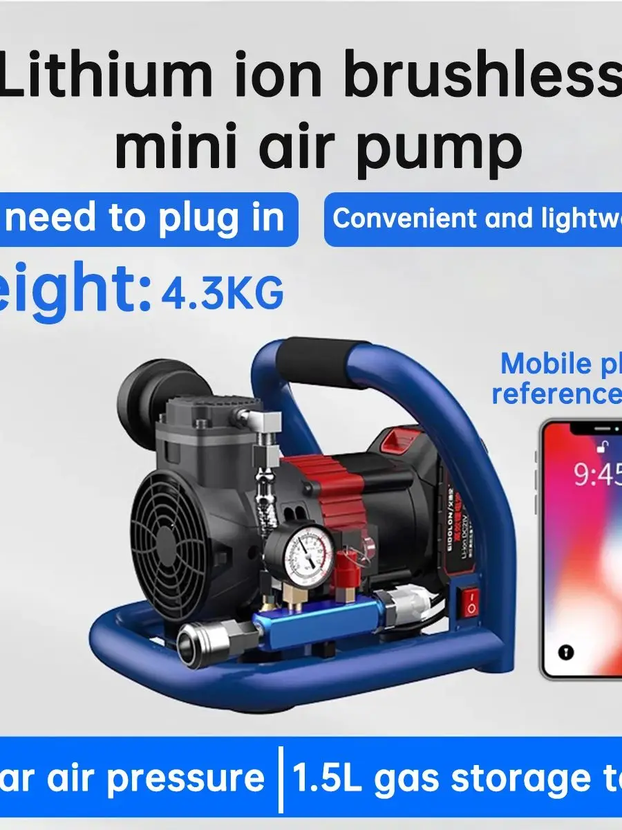 BOSSFF 21 V tragbarer Luftkompressor mit Manometer, Auto-Reifenpumpe, Zylinder, Stromversorgungssystem, Mini-Luftkompressor, Auto-Reifenfüller