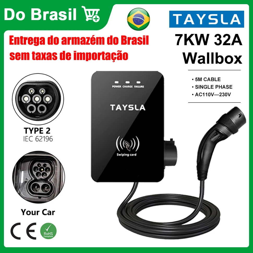 TAYSLA Wallbox Electric Car Charger Type 2 up to 32Amp AC110V-230V Home Electric Vehicle Charging Station EVSE 5M Cable for BYD