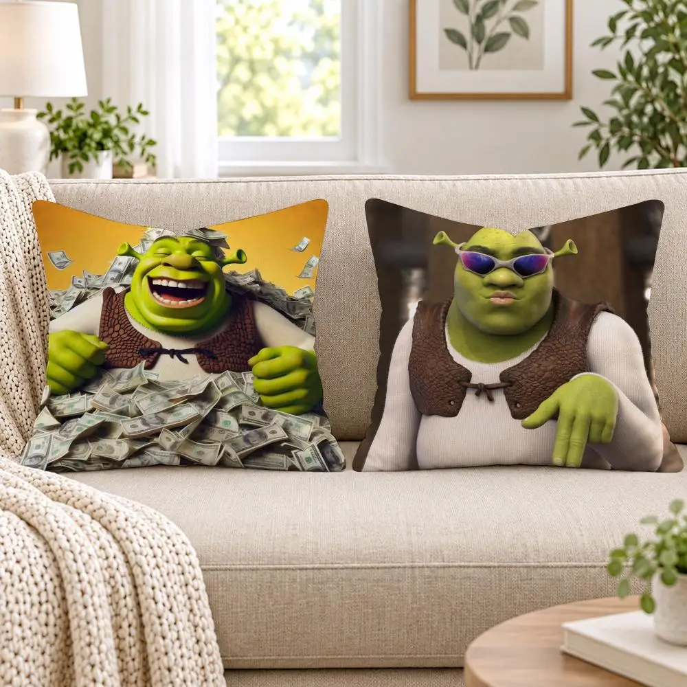 Funny Cartoon S-ShrekS Cushion Cover Short Plush Double-Sided Printing Sofa Bedroom Pillow Case Aesthetic Home Decor