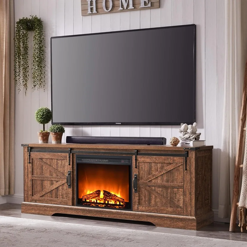 

Fireplace TV Stand for 70 75 Inch TV, 66 Inch Farmhouse Entertainment Center with 23" Electric Fireplace, Remote Control, Large