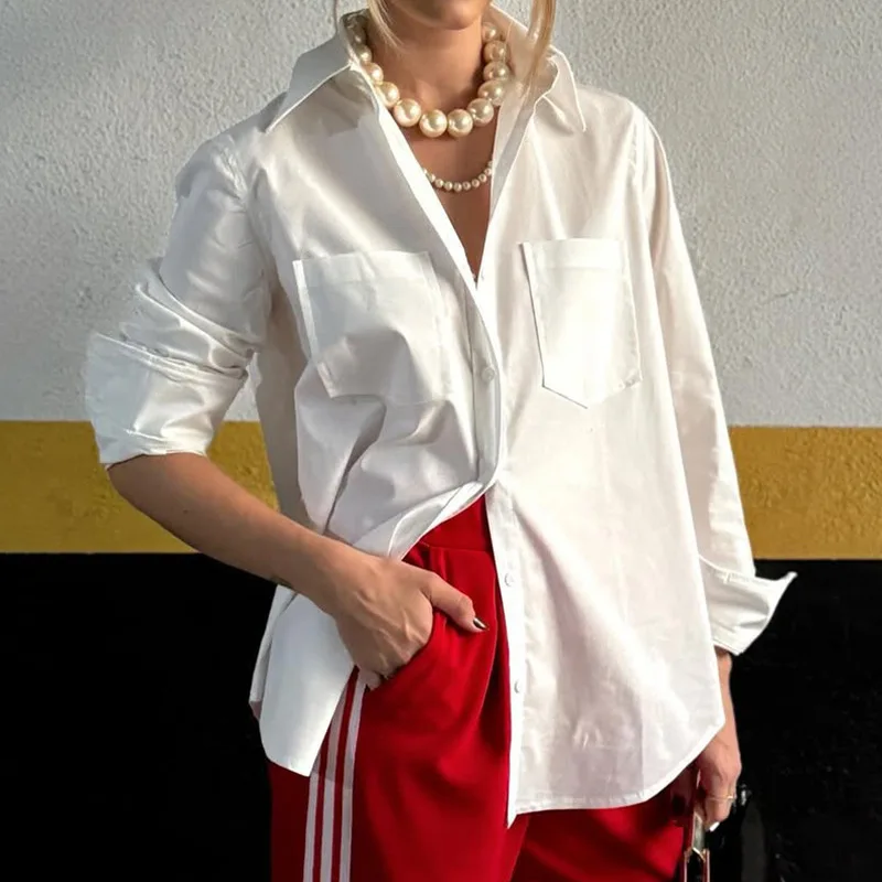 

Elegant Office Lady White Shirt Women Streetwear Autumn 2025 New Casual Loose Blouses Fashion Long Sleeve Turndown Collar Tops