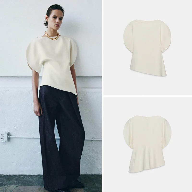 

Spring New Arrival Asymmetric Casual One-Shoulder Bubble Sleeve Top Women's Fashion Trendy Ethnic Stage Costume 18-25 Years Old