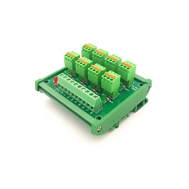 DIN Rail Mount PLC 8 channel NPN input spring wiring IO photoelectric proximity switch sensor terminal block.