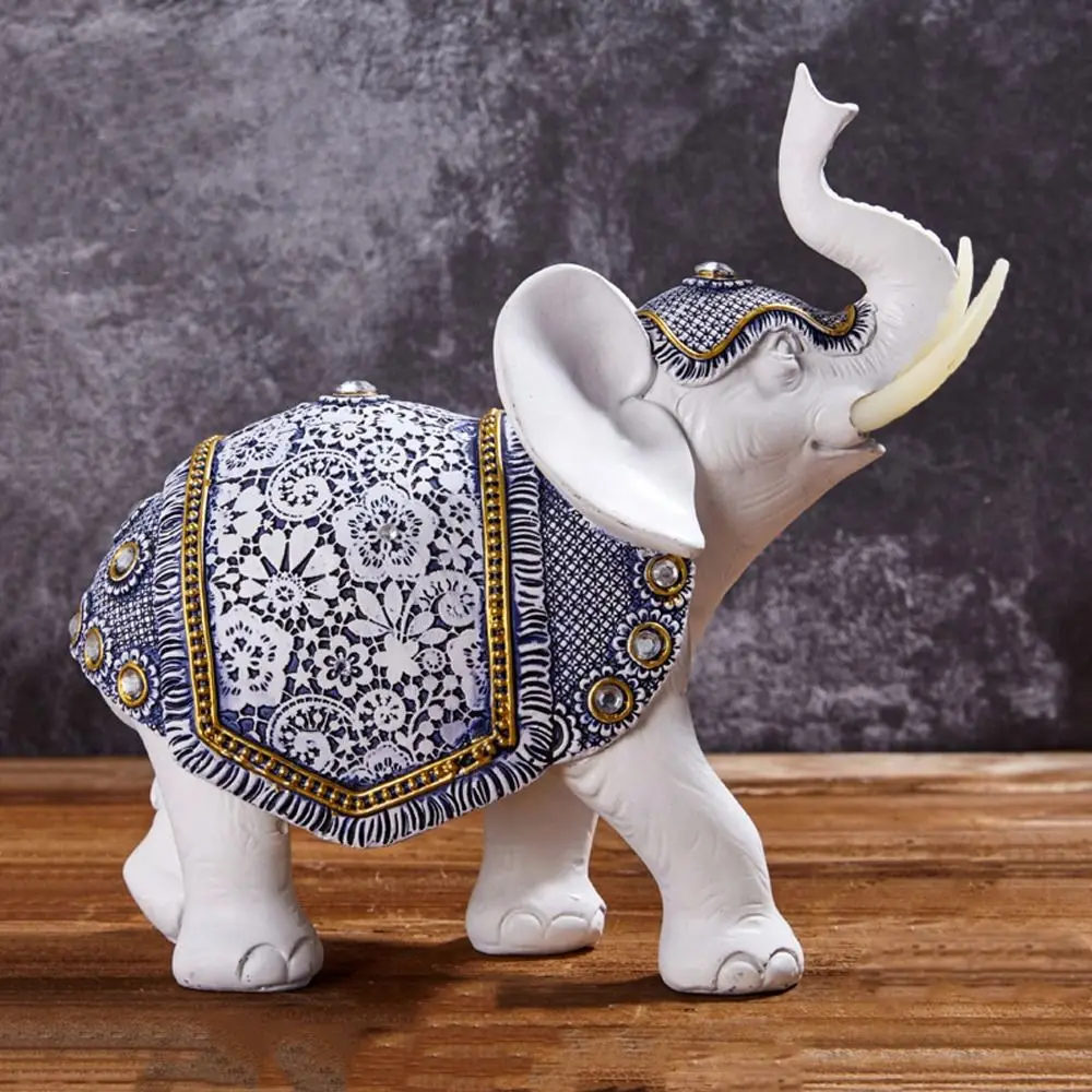 

Cute Lucky Elephant Figurine Resin Crafts Traditional Wealth Elephant Statue Handmade Chinese Animal Sculpture Feng Shui Decor