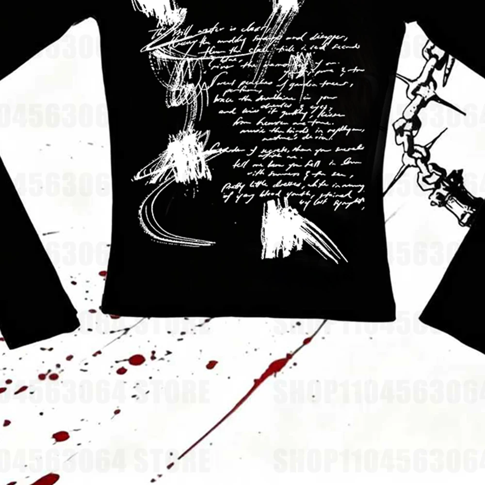 تي شيرت جديد برقبة دائرية وأكمام طويلة تي شيرت فتاة جميلة ومثيرة بقصة ضيقة ثقافة فرعية مثيرة Y2k مطبوعة #4