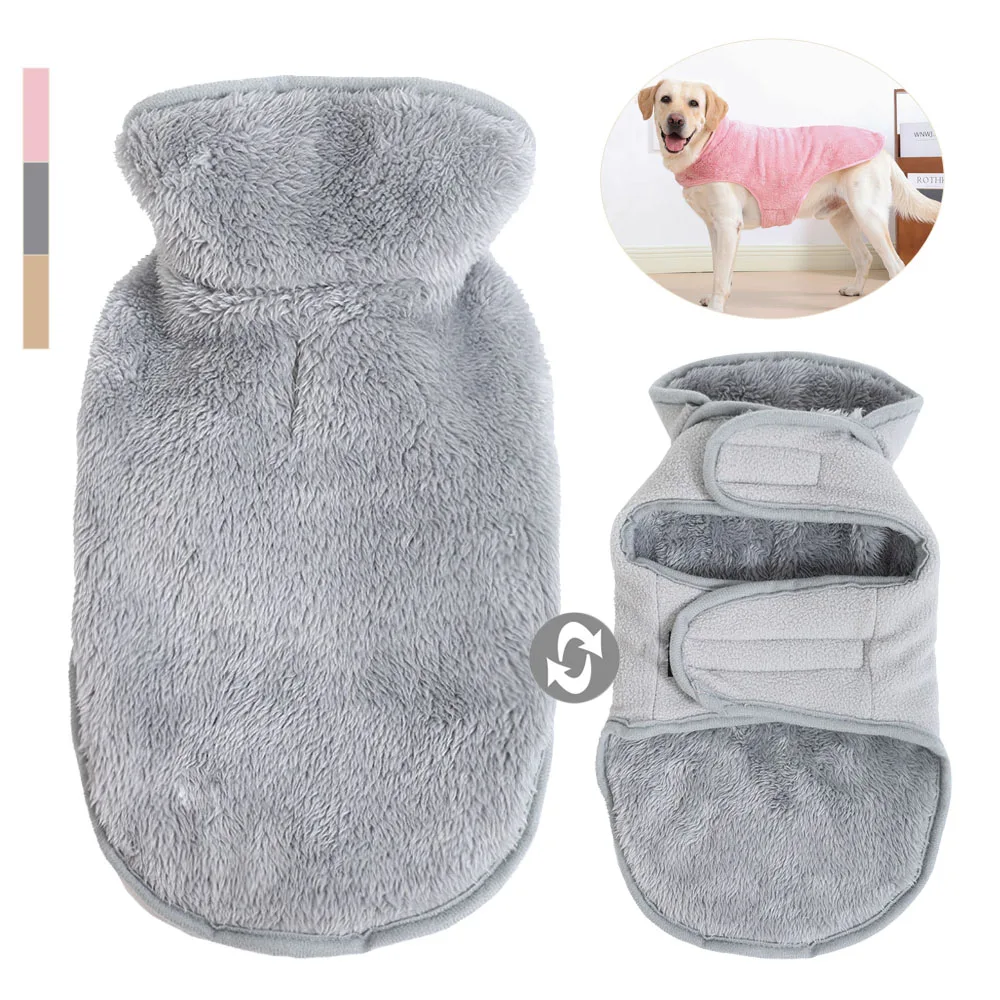 Schnell Anziehbarer Winter-Hundemantel für Mittelgroße und Große Hunde, Warme Fleece-Weste, Verstellbare Haustierkleidung, Weiche Plüsch-Labrador-Bekleidung für den Täglichen Gebrauch