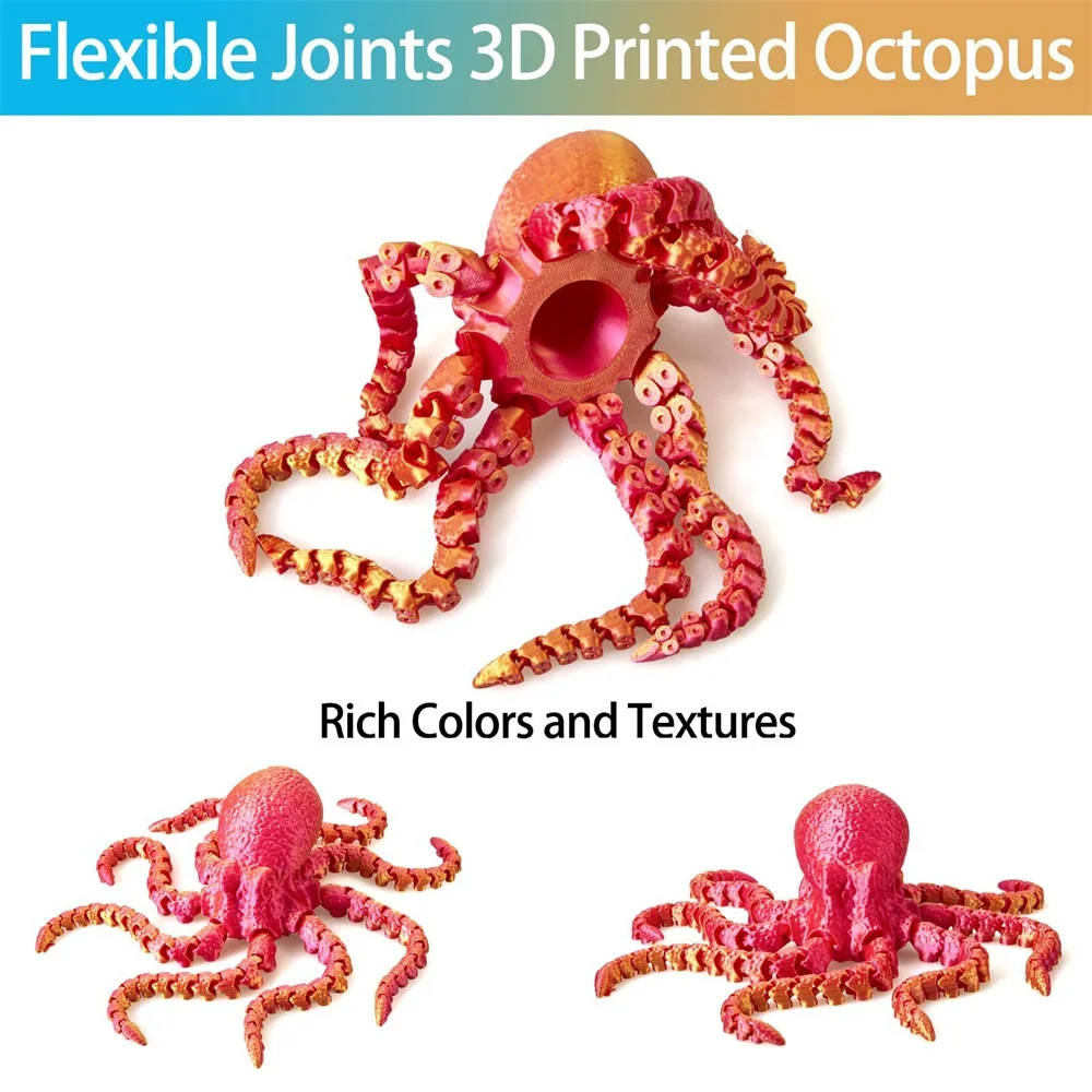 27CM 3D-geprint octopus beeldje met flexibele gewrichten voor thuiskantoor bureau decor, oceaan dier tafelornament ideaal cadeau speelgoed