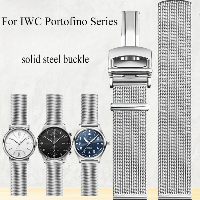 

Breathable Sweatproof Skin-friendly Solid Stainless Steel Watchband for IWC Portofino 356501 391033 Woven Mesh Style Band20 22mm