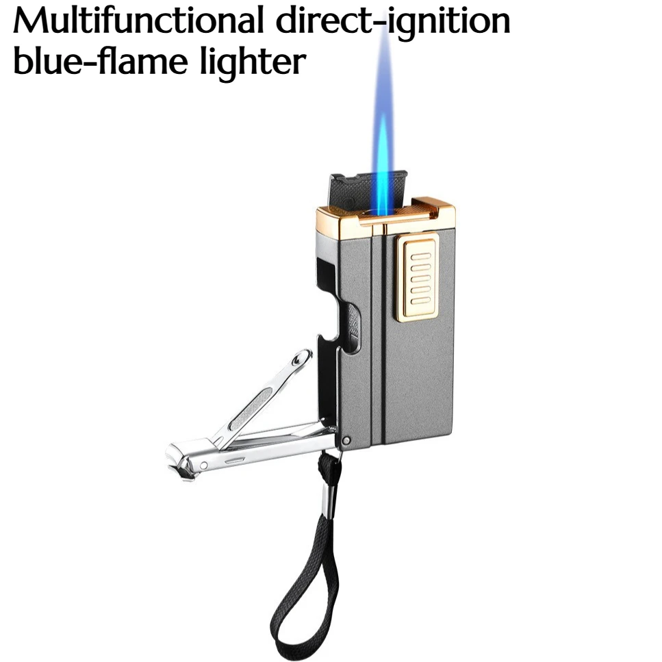 

Multifunctional Direct-pressing Blue-flame Lighter Bottle Opener Nail Clipper Cigar Accessories