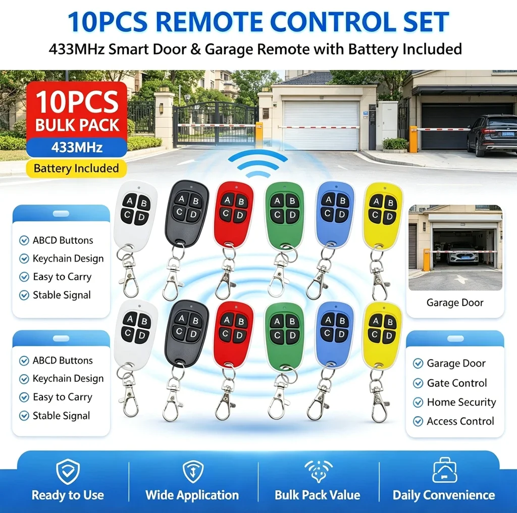 DIXSG Colorful 433Mhz Remote Control 4CH RF Wireless Copy Code Remote Electric Cloning Gate Garage Door Auto Keychain for Home