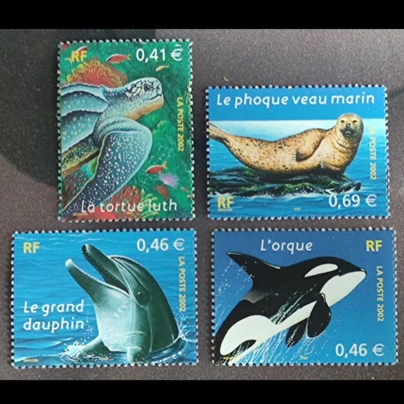 4 PCS, France, 2002, Sealife, Turtle, Real Original Post Stamps, MNH