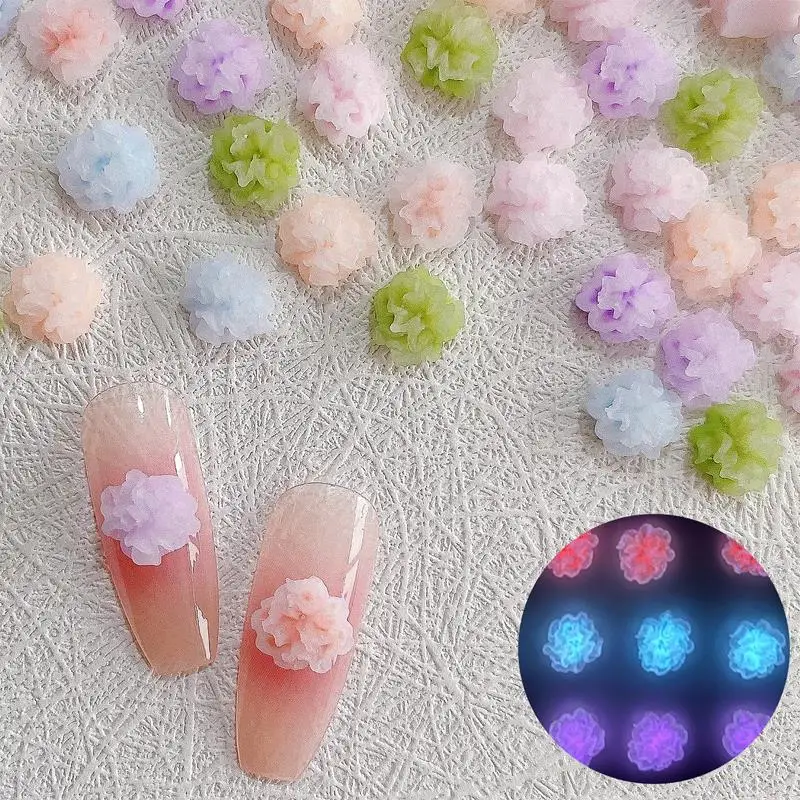 30PCS Glow In The Dark Nail Art Agaric Flower Charms Accessories Luminous Wood Ear Design For Manicure Nails Decoration Supplies