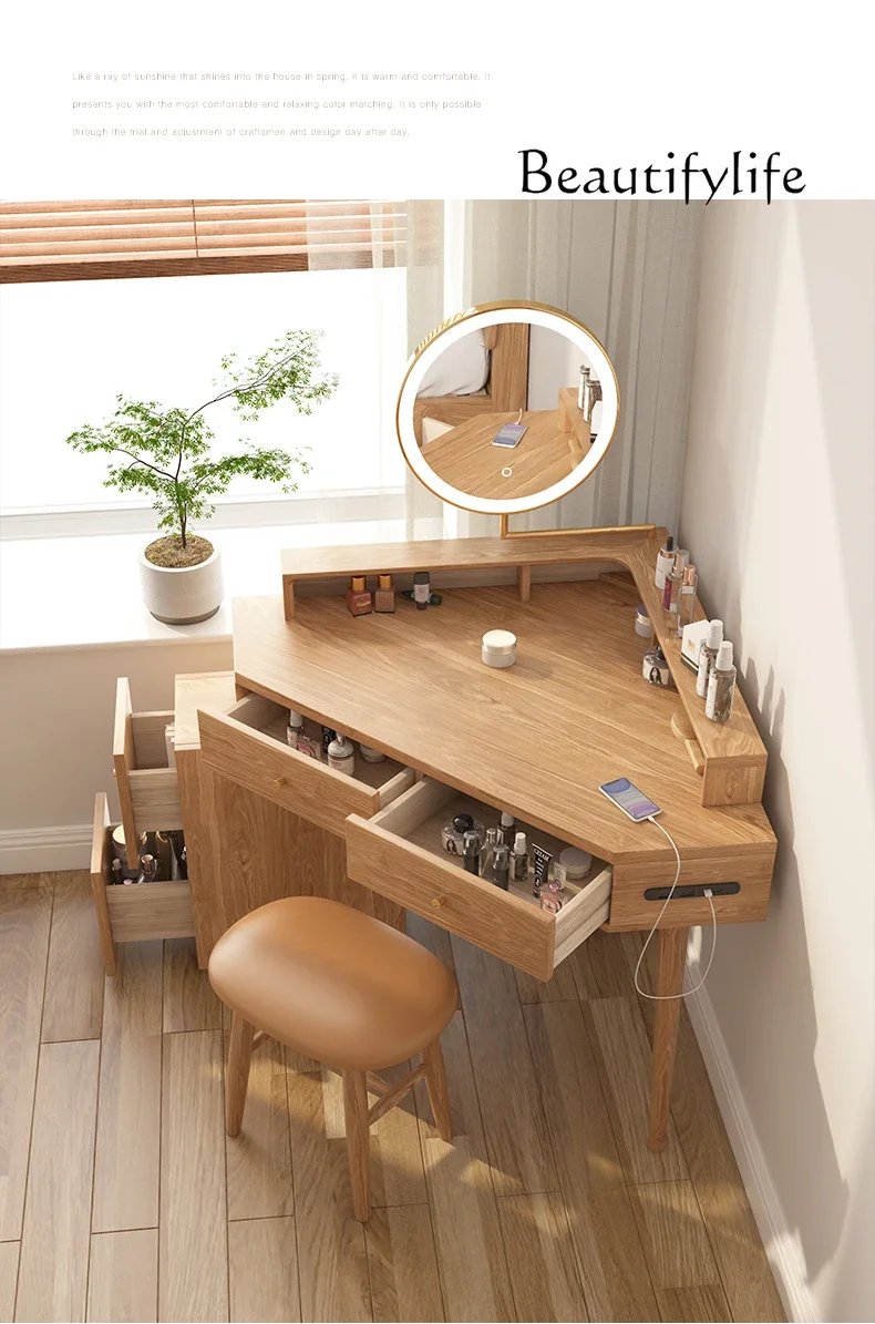 

Solid Wood Home Dressing Table Nordic Storage Small Apartment Bedroom Log Style Simple Makeup Table