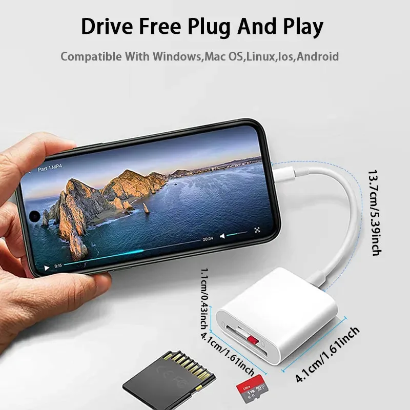 

Устройство чтения карт USB-C 2 в 1, конвертер памяти C в SD OTG SD/TF Ipad Pro, для Macbook и других планшетов